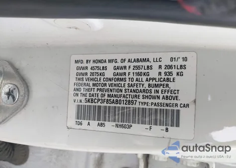 2010 Honda Accord 3.5 Ex-L z USA, uszkodzony, nr VIN 5KBCP3F85AB012897